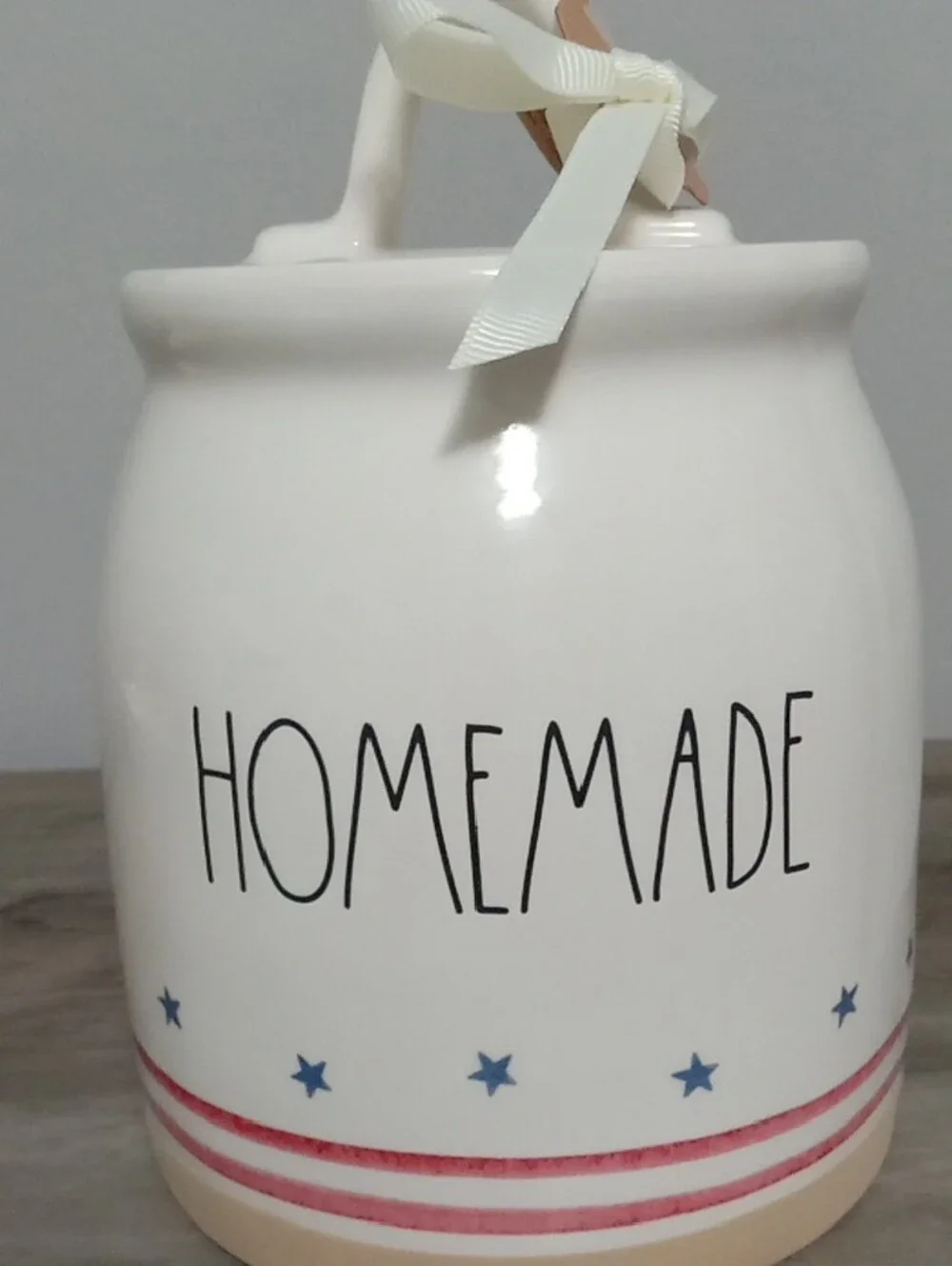 Rae Dunn 'HOMEMADE' Kitchen Canister - White with Red & Blue Accents NWTS